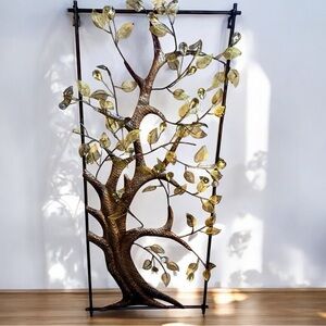 Modern Metal Tree Wall Art With Golden Leaves